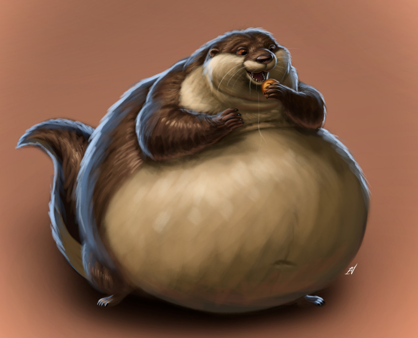 2023 anthro belly big_belly bodily_fluids claws drooling fangs fur hi_res ian-exe male mammal morbidly_obese morbidly_obese_anthro morbidly_obese_male mustelid navel nude obese obese_anthro obese_male open_mouth otter overweight overweight_anthro overweight_male saliva saliva_string signature solo teeth tongue whiskers