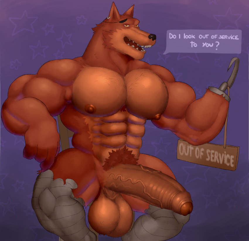 abs anthro balls biceps canid canine five_nights_at_freddy's fleshformomo fox foxy_(fnaf) genitals hi_res male mammal muscular muscular_anthro muscular_male nipples pecs penis scottgames solo vein veiny_penis