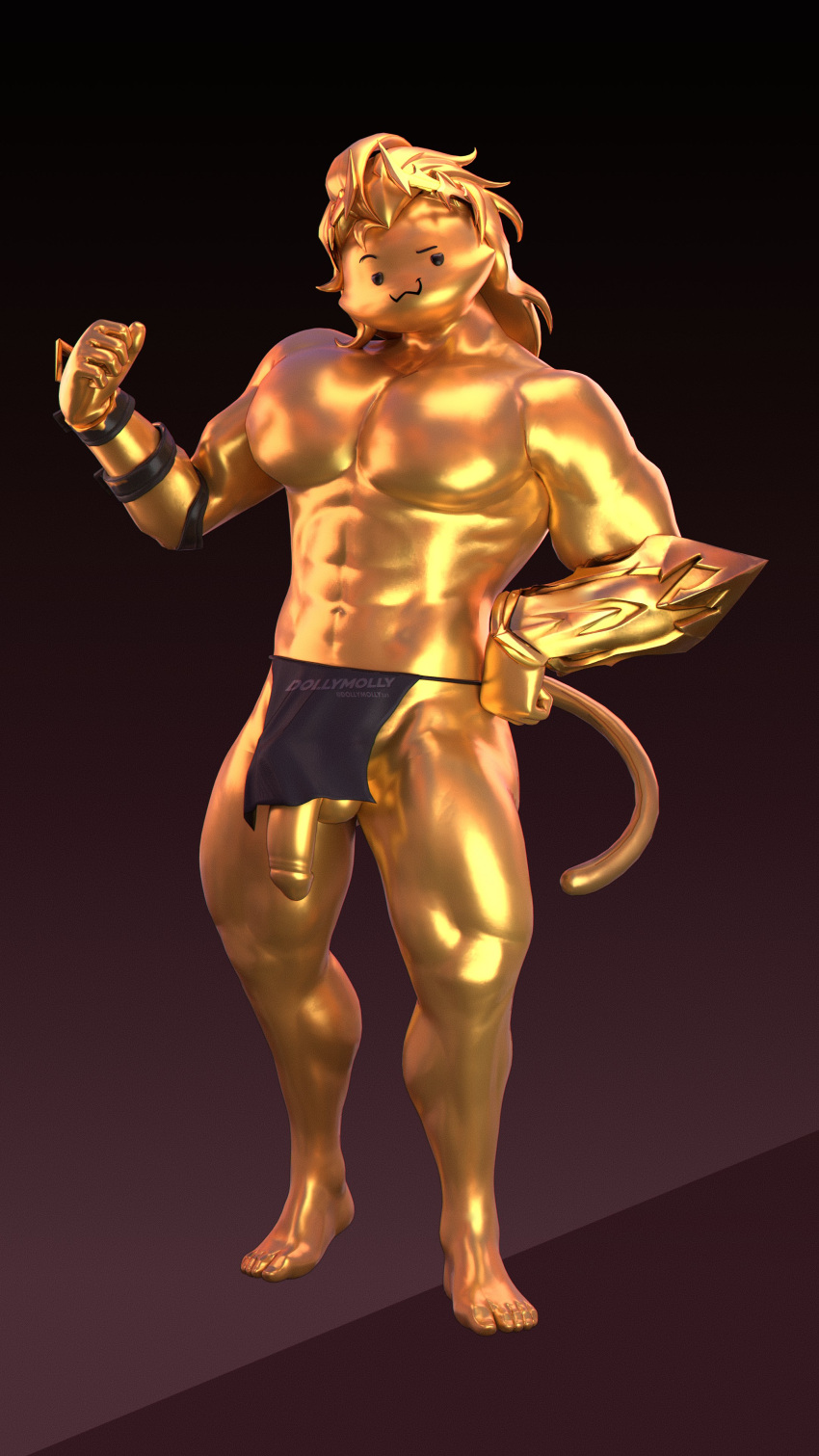 4k 9:16 abs absurd_res anthro balls blonde_hair bottomwear clothed clothing dollymolly323 domestic_cat epic_games felid feline felis fortnite fur genitals hair hi_res loincloth loincloth_only long_hair male mammal meowscles moobs mullet muscular muscular_male penis purradise_meowscles smug solo tail topless yellow_body yellow_fur
