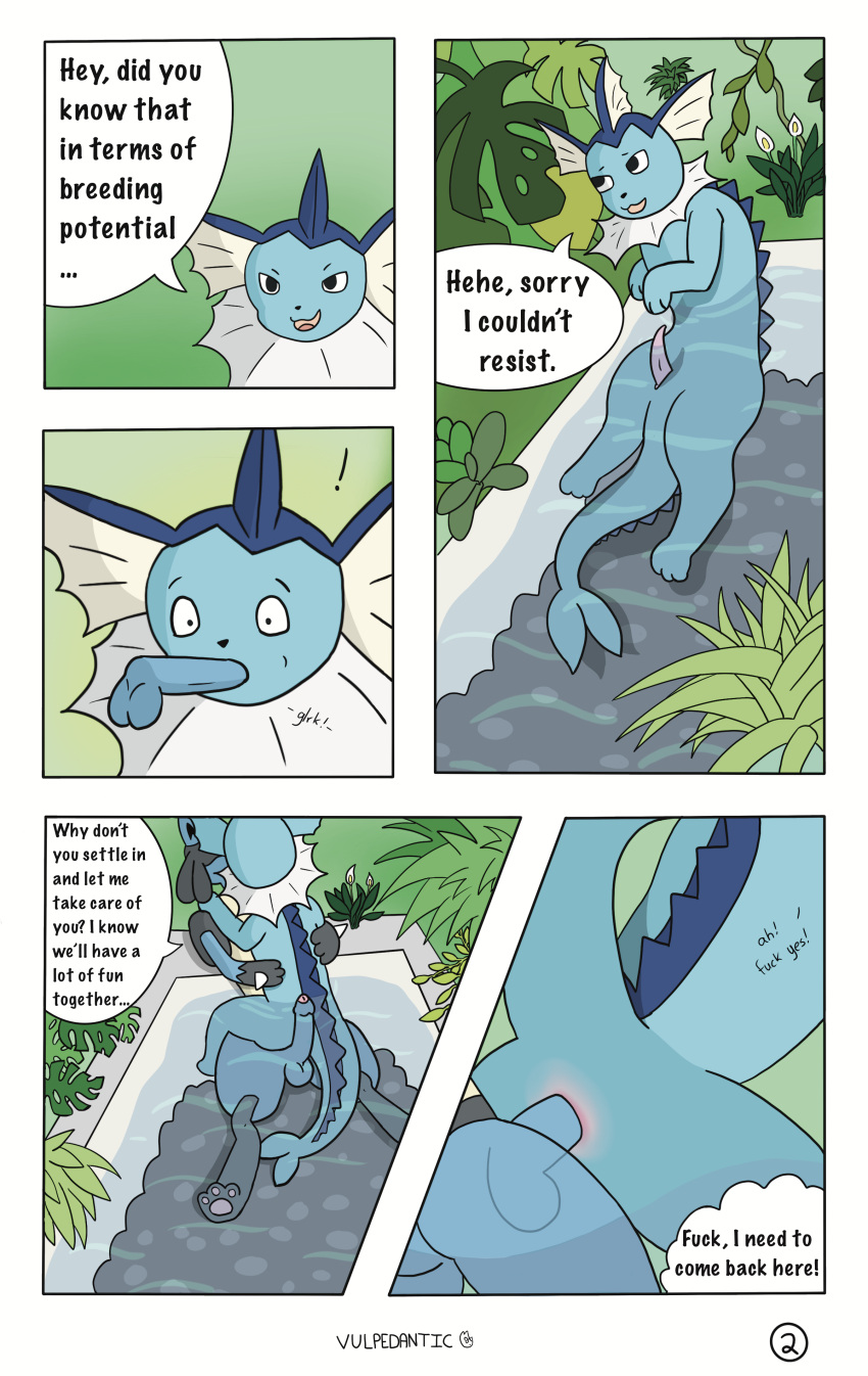 absurd_res anal bathtub comic eeveelution english_text feral generation_1_pokemon generation_4_pokemon hi_res humor lucario male male/male nintendo plant pokemon pokemon_(species) profanity sex surprise_sex text vaporeon vulpedantic