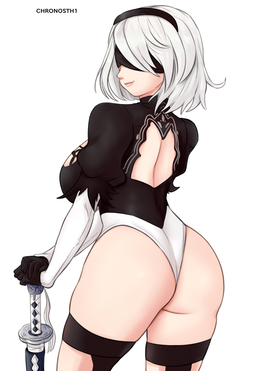 1girl absurdres ass breasts chronosth1 has_bad_revision has_downscaled_revision highres huge_breasts large_breasts md5_mismatch nier_(series) nier_automata resolution_mismatch solo source_smaller thighs yorha_no._2_type_b