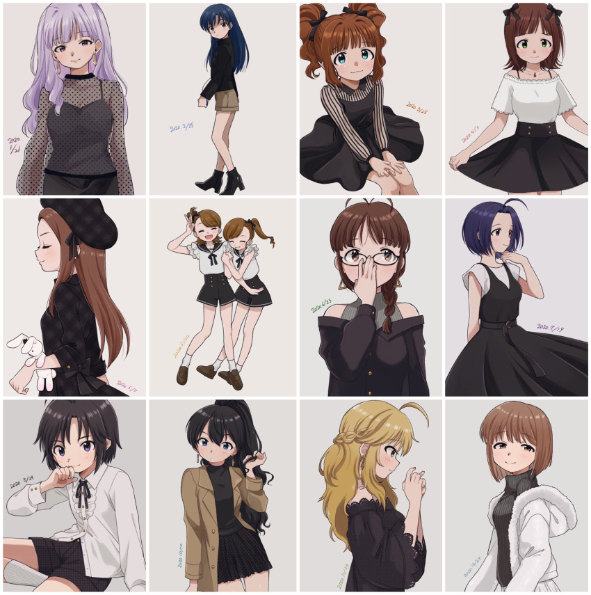 absurdres akizuki_ritsuko alternate_costume amami_haruka black_dress border collage commentary_request cowboy_shot dated dress everyone full_body futami_ami futami_mami ganaha_hibiki hagiwara_yukiho highres hoshii_miki idolmaster idolmaster_(classic) idolmaster_million_live! kikuchi_makoto kisaragi_chihaya light_smile looking_at_viewer looking_away minase_iori miura_azusa naruse_ill profile shijou_takane smile takatsuki_yayoi upper_body white_border