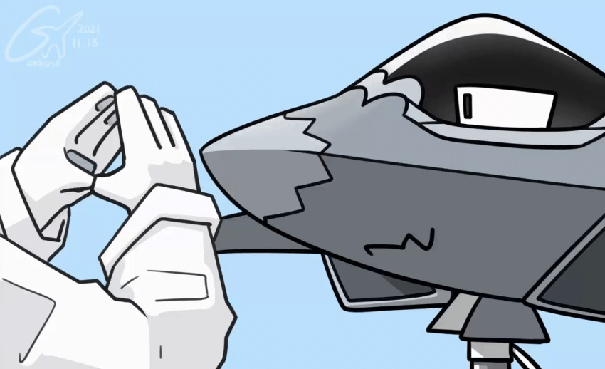 &lt;3 4_fingers aircraft airplane ambiguous_gender animated blue_background blush blush_lines boop clothing coat daww dire_aircraft dire_machine dire_vehicle duo eyes_closed f-22 f-22_raptor fingers gloves grey_body handwear human ivxair3p lab_coat living_aircraft living_machine living_vehicle machine mammal meme not_furry open_mouth short_playtime simple_background snoot_challenge solo_focus tongue topwear vehicle