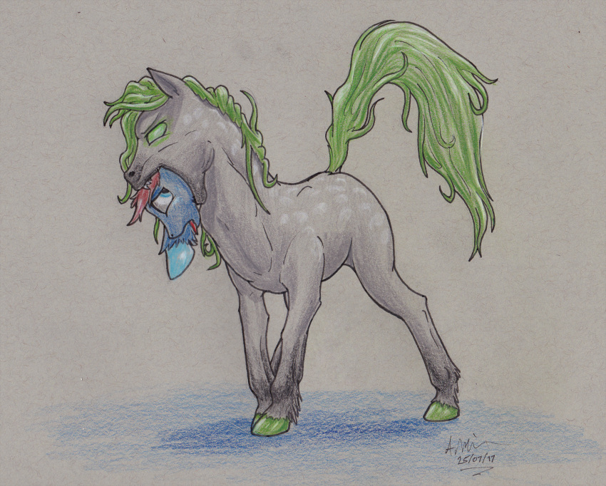 blue_body blue_eyes brown_hair doesnotexist equid equine fan_character feathered_wings feathers feral feral_pred feral_prey hair hasbro hi_res hooves kelpie larger_pred male male_pred male_prey mammal mane my_little_pony oral_vore pegasus pisces_kelp_(fursona) quadruped seaward_skies vore wings