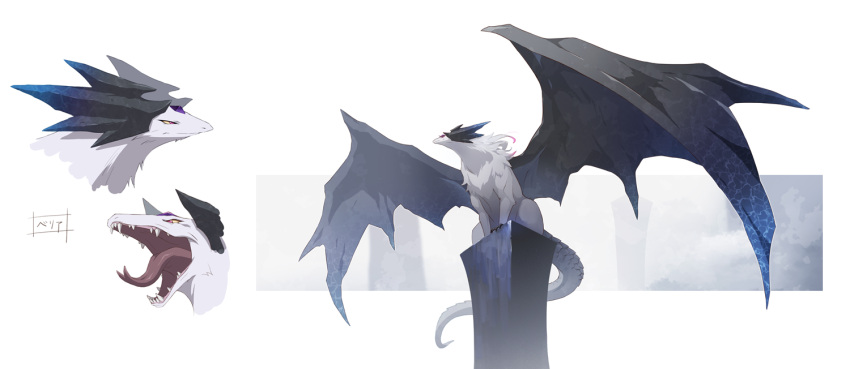 big_wings black_claws black_horn black_wings blue_horn blue_wings blurred_background bust_portrait claws digital_media_(artwork) dragon feral fluffy fluffy_chest fog forehead_gem front_view full-length_portrait fur furred_dragon gaping_mouth gem grey_body grey_scales grey_tail horn kemono long_tail low-angle_view membrane_(anatomy) membranous_wings monotone_body monotone_fur monotone_tail multicolored_horn multicolored_wings multiple_images neck_tuft nude open_mouth outside perched pillar portrait quadruped red_eyes roaring scales scalie sharp_teeth sitting snout solo teeth toe_claws tongue tongue_out tuft two_tone_horn two_tone_wings white_body white_fur whitexterior wings yellow_sclera