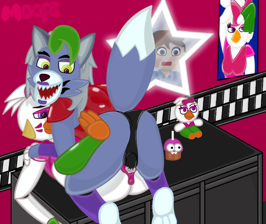 animatronic anthro avian being_watched bird bodily_fluids canid canine canis caught chicken cupcake_(fnaf) dildo duo female female/female five_nights_at_freddy's five_nights_at_freddy's:_security_breach galliform gallus_(genus) genitals glamrock_chica_(fnaf) gregory_(fnaf) human humanoid interspecies looking_at_another machine mammal mirror mirror_reflection moopsart phasianid plushie pussy reflection robot roxanne_wolf_(fnaf) sex sex_toy shocked shocked_expression stacking strapon strapon_in_pussy strapon_sex surprise toying_partner video_games wolf