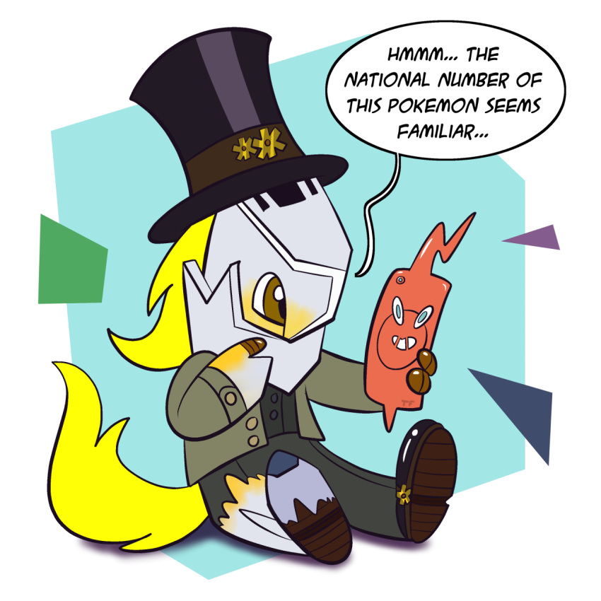 clothing dialogue duraludon hat headgear headwear hi_res jumpstart_games kyrii neopet_(species) neopets nintendo pok&eacute;mon pok&eacute;mon_(species) rotom rotom_phone species_transformation top_hat transformation trevor-fox video_games