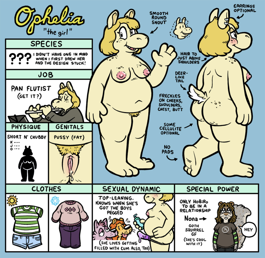 2021 ambiguous_species anthro blonde_hair breasts butt canid canine canis chubby_female critterdome dildo english_text female female_focus flute freckles genitals gesture hair jasper_(critterdome) kyle_(critterdome) lutrine mammal model_sheet musical_instrument mustelid nona_(critterdome) ophelia_(critterdome) pubes pussy rodent sciurid sex_toy solo_focus strapon text waving wind_instrument wolf woodwind_instrument