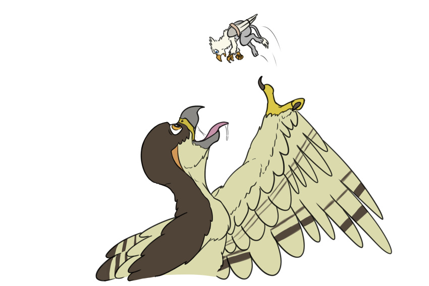 3:2 accipiter accipitrid accipitriform anthro anthro_pred avian beak bird bird_feet bodily_fluids brown_body brown_feathers brown_markings cheek_markings doesnotexist duo eurasian_sparrowhawk facial_markings feathered_wings feathers feral feral_prey gryphon head_markings hi_res imminent_vore larger_pred lief_woodcock male male_pred male_prey markings micro mythological_avian mythology nirvash orange_markings paws saliva tan_body tan_feathers true_hawk winged_arms wings yellow_eyes