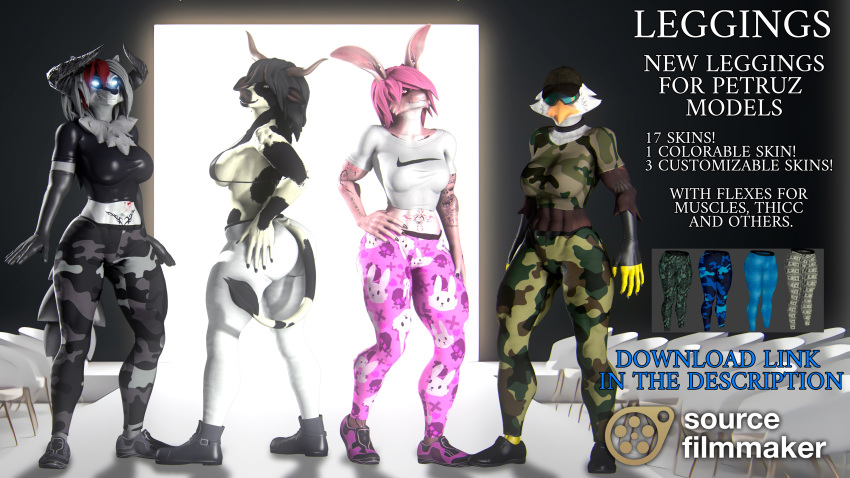 3d_(artwork) abs absurd_res accipitrid accipitriform advertisement anthro avian bird bird_(petruz) bovid bovine canid canine canis cattle cattle_(petruz) clothing digital_media_(artwork) downloadable english_text fan_character fashion fashion_show female free_use glowing glowing_eyes group hi_res horn humanoid lagomorph leggings legwear leporid ludexus mammal model muscular muscular_anthro muscular_female petruz_(copyright) rabbit solo source_filmmaker tattoo text thick_thighs visash_(ludexus) wolf zafy_takada_(ludexus)