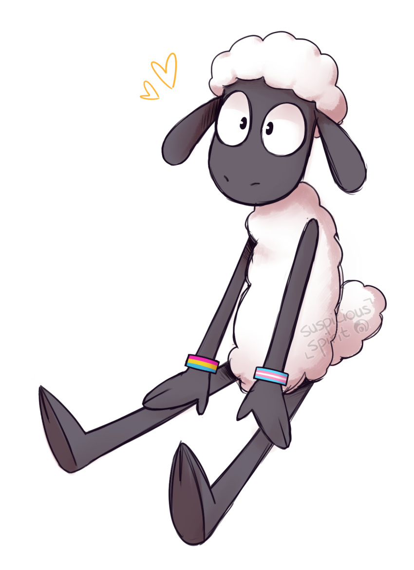 aardman_animations animal_humanoid anthro black_body black_skin bovid bovid_humanoid bracelet caprine caprine_humanoid feet fur hi_res humanoid jewelry lgbt_pride long_ears looking_at_another male mammal mammal_humanoid pansexual_pride_colors pride_colors pupils safe_stead shaun_the_sheep sheep sheep_humanoid sitting small_pupils smile solo suspicious_spirit wallace_and_gromit watermark white_body white_fur white_wool wool_(fur)