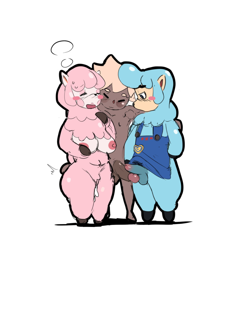 alpaca animal_crossing anthro balls big_butt bisexual bodily_fluids butt butt_grab camelid comic cum cyrus_(animal_crossing) female frottage fur genital_fluids genitals group hand_on_butt hi_res human human_on_anthro husband_and_wife interspecies male male/female male/male mammal married_couple nintendo penis pink_body pink_fur pussy reese_(animal_crossing) sex tanuk_kun trio video_games villager_(animal_crossing)