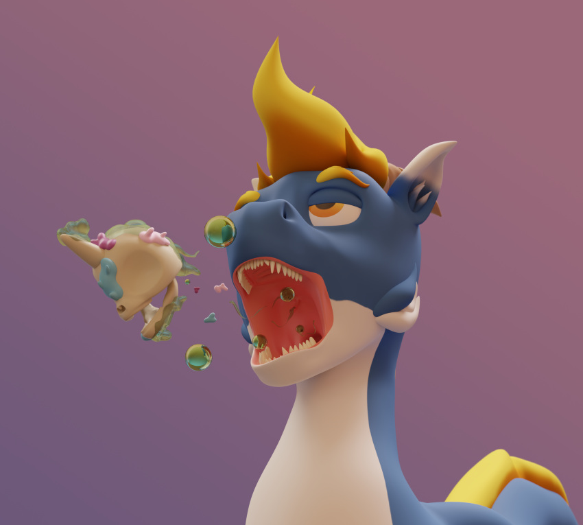 3d_(artwork) absurd_res after_vore bone burping death digestion digital_media_(artwork) dragon duo equid equine feral feral_pred gyro_tech hi_res horn larger_pred lidded_eyes male male_pred mammal mane nyama open_mouth percy_technic skull unicorn unicorn_horn vore