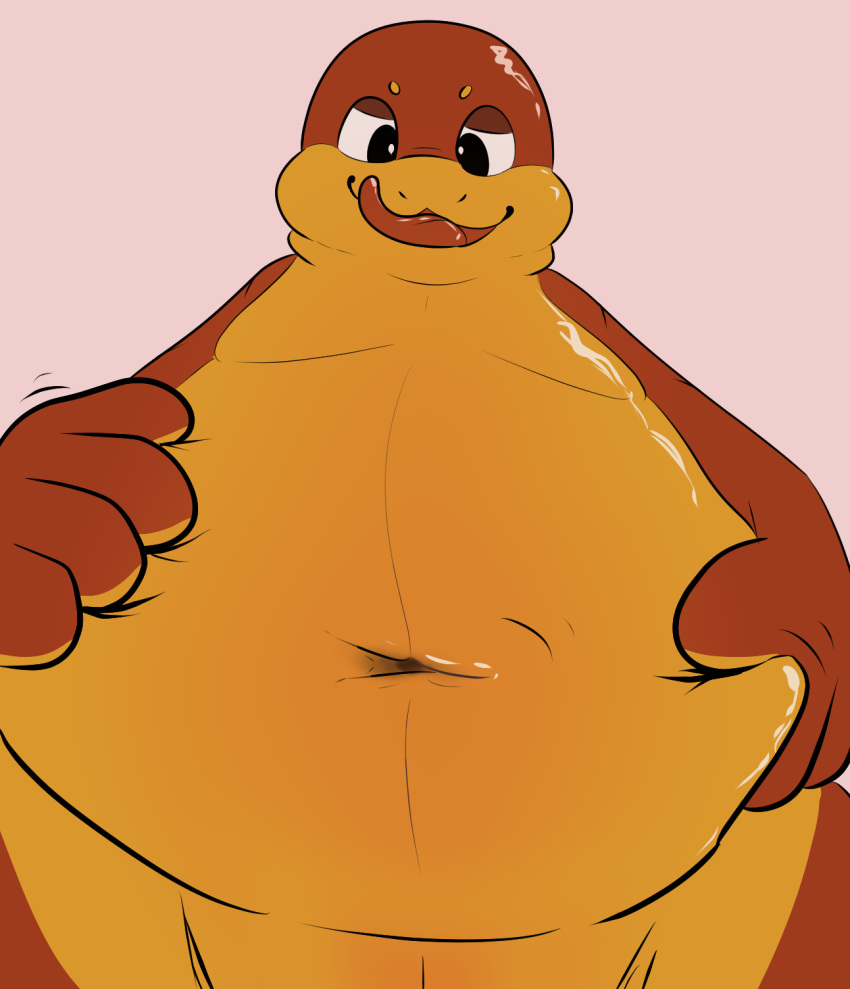 amphibian anthro belly belly_focus belly_fondling detailed_navel hi_res male navel newt obese overweight salamander_(amphibian) slit solo zipper_(artist)