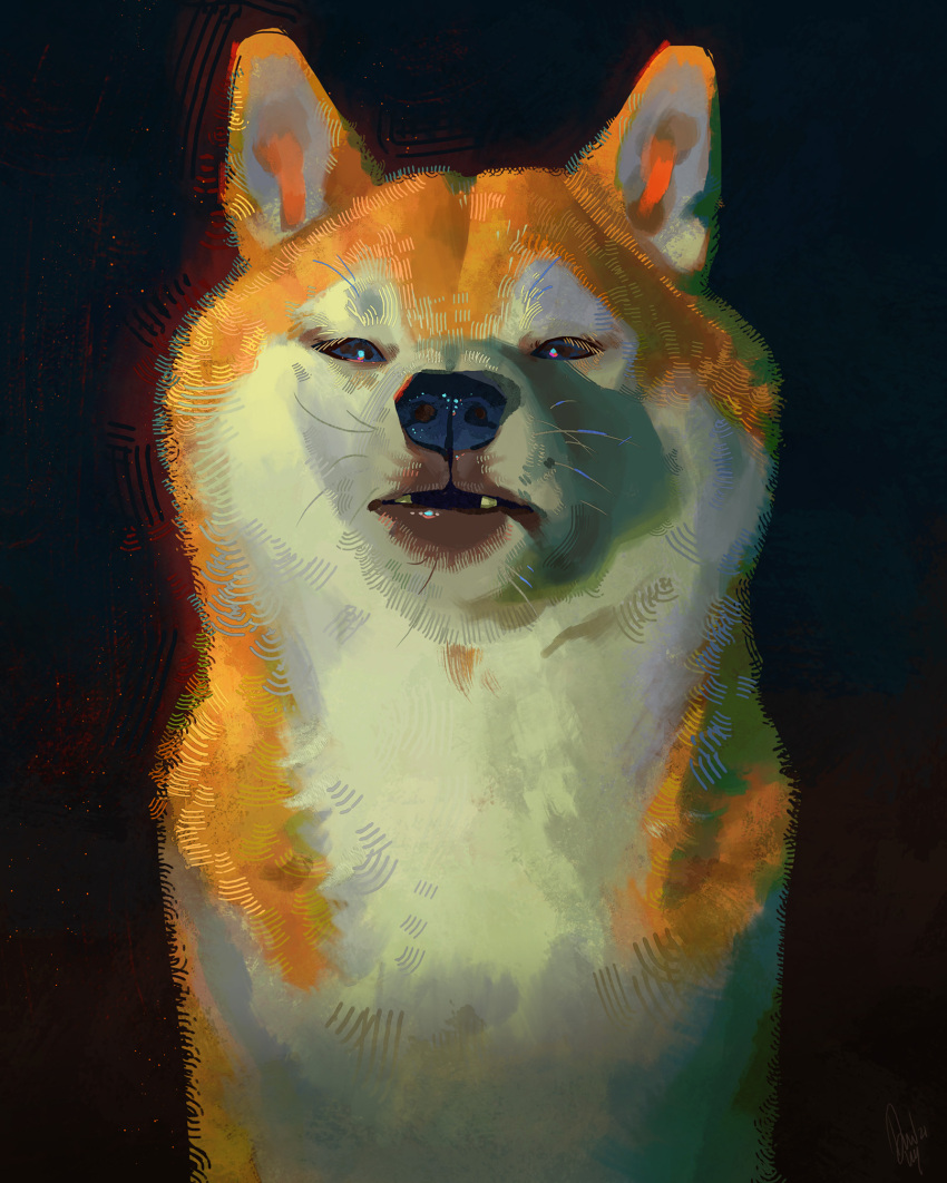 ambiguous_gender black_nose canid canine canis domestic_dog feral fur hi_res looking_at_viewer mammal open_mouth shiba_inu solo spitz tamberella teeth whiskers yellow_body yellow_fur