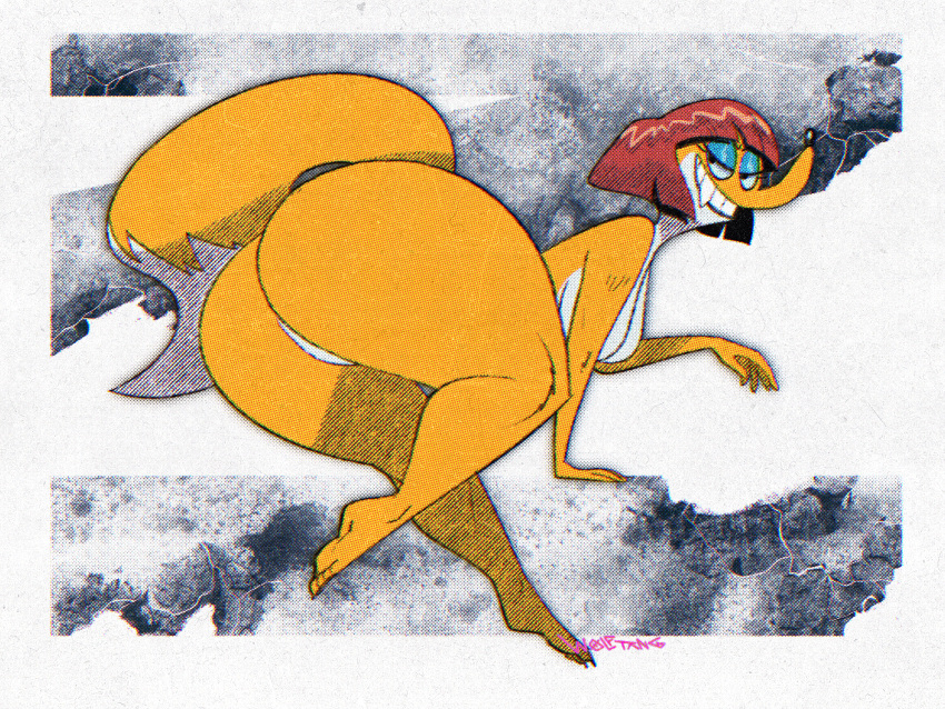 4:3 4_toes 5_fingers anthro bent_over big_breasts big_butt breasts brown_hair butt canid canine claudette_dupri dipstick_tail eyeshadow feet female fingers fox fur hair half-closed_eyes hi_res huge_butt makeup mammal markings mature_anthro mature_female multicolored_body multicolored_fur narrowed_eyes nude signature smile solo tail_markings thick_thighs toes two_tone_body two_tone_fur wabbit white_body white_fur wolftang yellow_body yellow_fur