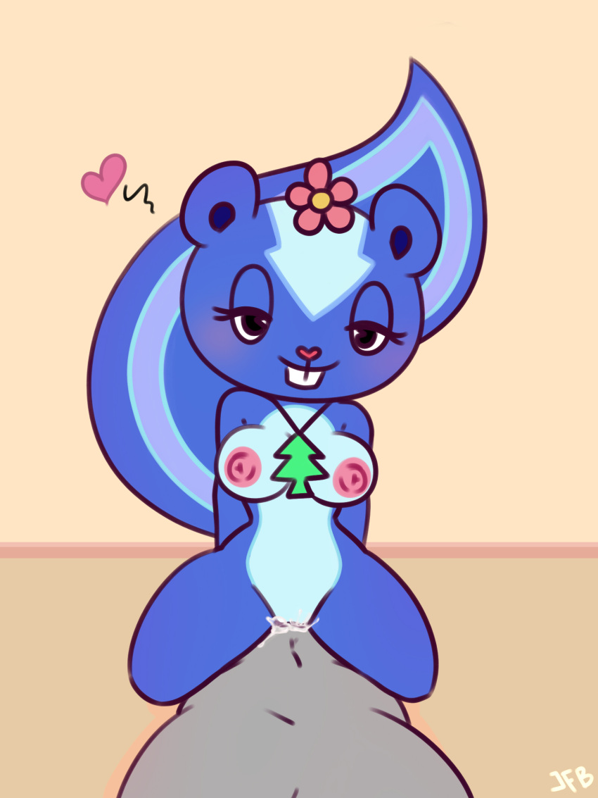 &lt;3 anthro big_breasts black_eyes blue_body blue_fur blush bodily_fluids breasts cowgirl_position cum cum_in_pussy cum_inside cum_on_penis curvy_figure duo ejaculation fanarts female female_focus female_penetrated flower from_front_position fur genital_fluids genitals happy_tree_friends hi_res htf_character j.fbelen male male/female mammal mephitid mondo_media nipples on_bottom on_top penetration penis petunia_(htf) pink_nose pinup plant pose pussy sex skunk smile vaginal vaginal_penetration