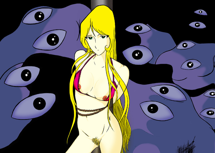 999 bdsm bikini blonde_hair bondage bottomless bound breasts express galaxy galaxy_express galaxy_express_999 ginga_tetsudou_999 green_eyes long_hair maetel nipple_slip nipples pubic_hair swimsuit very_long_hair