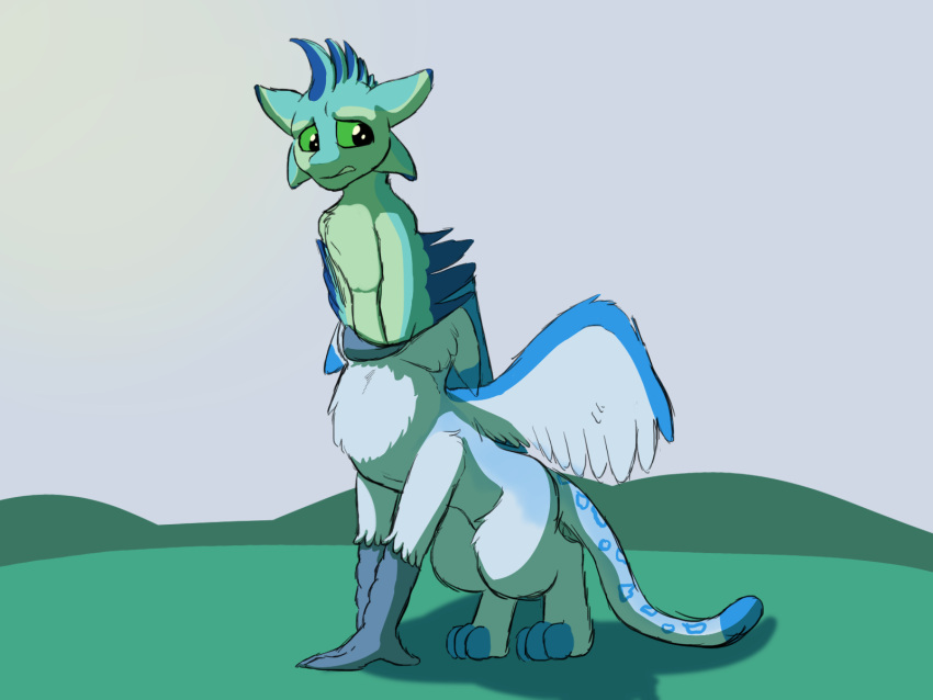 4:3 4_ears anthro anthro_prey avali avali_(original) avian beak bird_feet blue_body blue_feathers countershading feathered_wings feathers female female_prey feral feral_pred green_body green_eyes gryphon gyrotech hi_res luvashi male male_pred multi_ear mythological_avian mythology neck_bulge oral_vore paws same_size_vore silent_e thoshan vore winged_arms wings