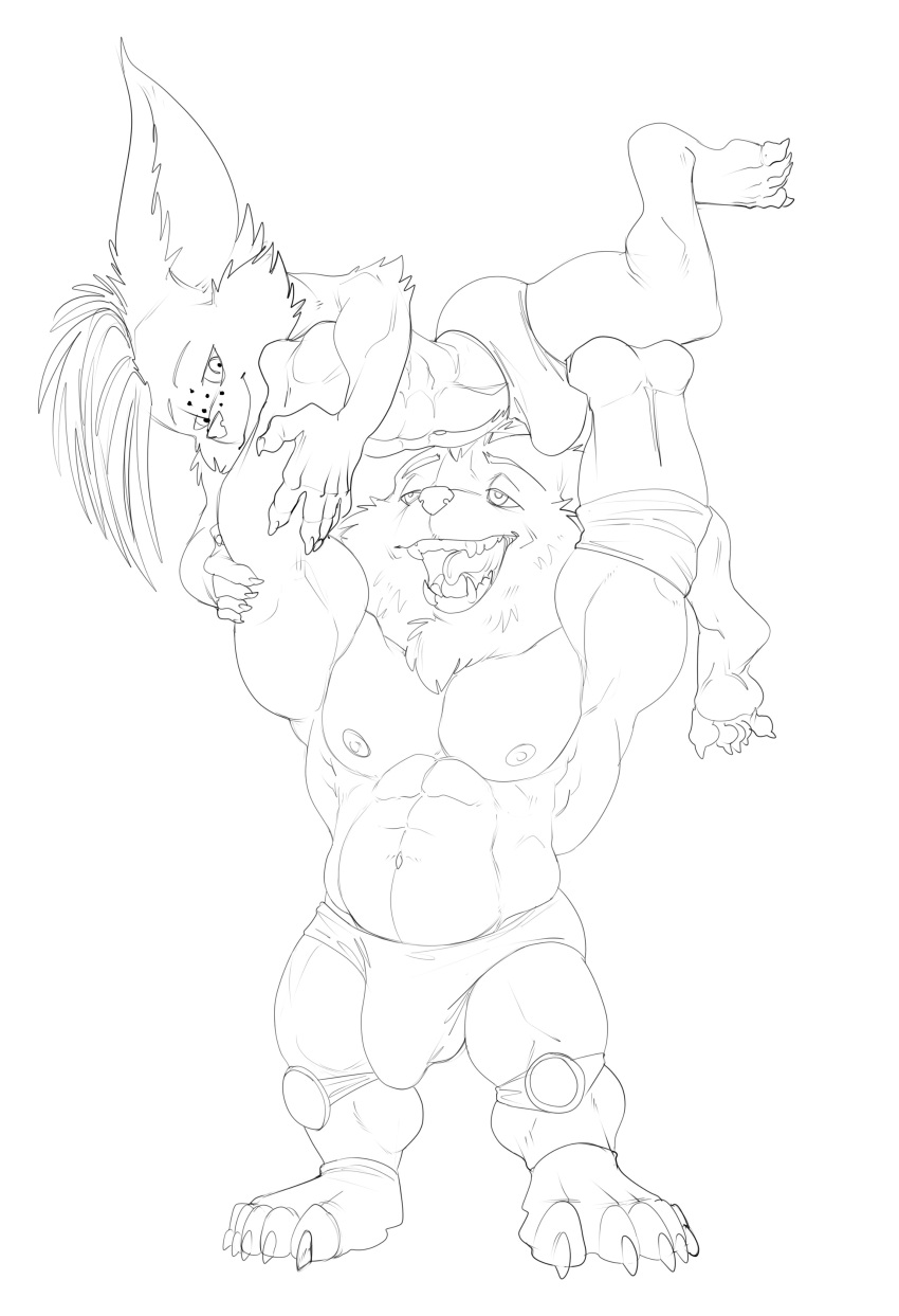 2020 5_fingers 5_toes abs absurd_res anthro anthro_on_anthro arm_tuft armband barefoot big_biceps big_calves big_pecs black_and_white bristol bulge bulge_size_difference carrying_partner cheek_tuft chin_tuft claws closed_smile clothed clothed_anthro clothed_male clothing digital_drawing_(artwork) digital_media_(artwork) duo ear_tuft elbow_tufts eye_contact eyebrows facial_tuft fan_character feet fingers front_view full-length_portrait half-closed_eyes hand_on_arm hand_on_leg happy head_tuft hi_res humanoid_hands knee_pads league_of_legends looking_at_another looking_down_at_partner looking_up_at_partner mahotis_(bristol) male male/male male_anthro mammal mohawk monochrome muscle_size_difference musclegut muscular muscular_anthro muscular_male narrowed_eyes navel nipples obliques open_mouth open_smile pecs plantigrade portrait pseudo_hair quads riot_games serratus short_anthro short_male simple_background slim_anthro slim_male smile speedo spotted_face standing swimwear toes topless topless_anthro topless_male tuft video_games white_background yordle