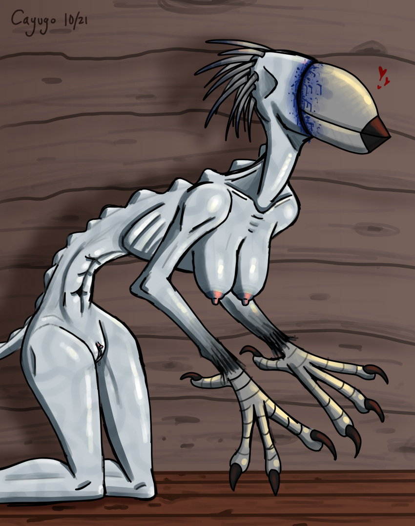 &lt;3 abs absurd_res anthro areola arms_in_front avian beak bent_legs biped blood blood_on_face blue_blood blue_nipples blue_pussy bodily_fluids breasts cayugo clitoral_hood clitoris dripping emaciated erect_clitoris eyeless feathers female fingers genital_fluids genitals grey_beak grey_body hanging_breasts hi_res humanoid_genitalia inside kneeling monster multicolored_beak navel nipples non-mammal_breasts nude pale_skin pussy pussy_juice pussy_juice_drip pussy_juice_leaking quills ribs shaded sharp_talons skinny solo talons unknown_species wall_(structure) wood_floor wood_wall