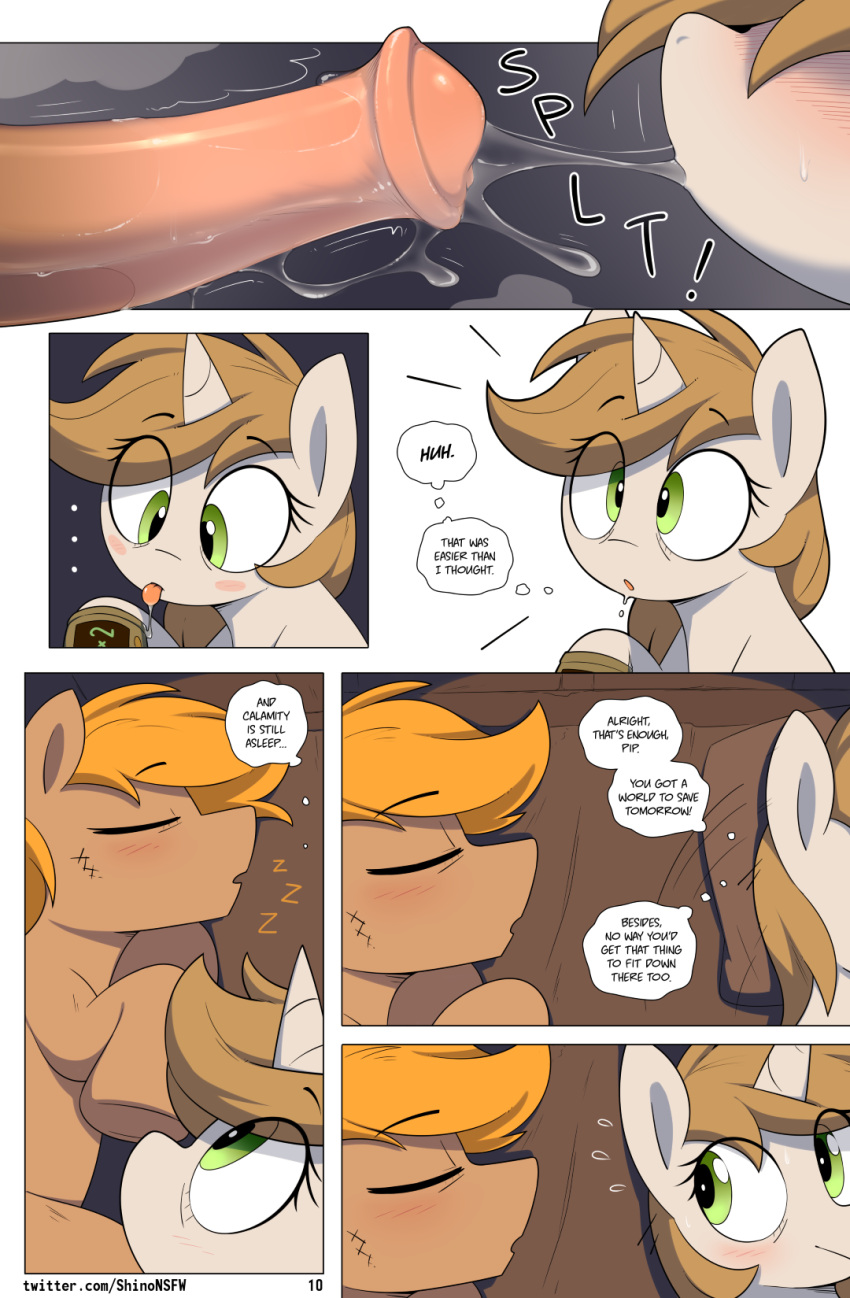 2021 after_sex animal_genitalia animal_penis bethesda_softworks bodily_fluids calamity_(fallout_equestria) close-up comic duo english_text equid equine equine_penis fallout fallout_equestria fan_character female feral forced genitals hasbro hi_res horn littlepip male male/female mammal my_little_pony pegasus penis rape saliva saliva_on_penis saliva_string shinodage sleep_molestation sleeping sweat text thought_bubble unicorn url video_games wings