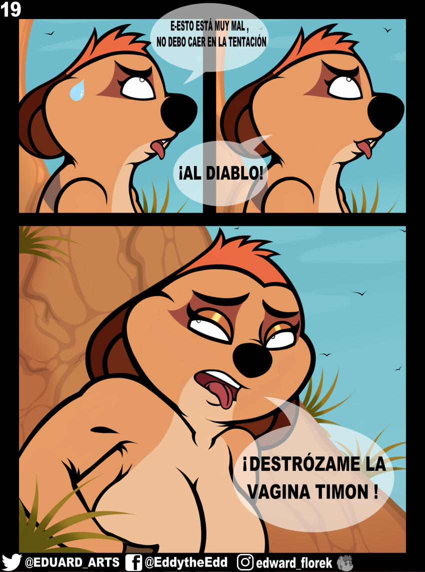 absurd_res angry anthro breasts comic disney duo eduard_arts female forced genitals herpestid hi_res incest_(lore) internal looking_pleasured male male/female mammal meerkat mother mother_and_child mother_and_son nipples parent parent_and_child penetration penis rape sex slightly_chubby son spanish_text stuck text the_lion_king through_wall timon timon's_ma tongue tongue_out translated until_they_like_it vaginal vaginal_penetration