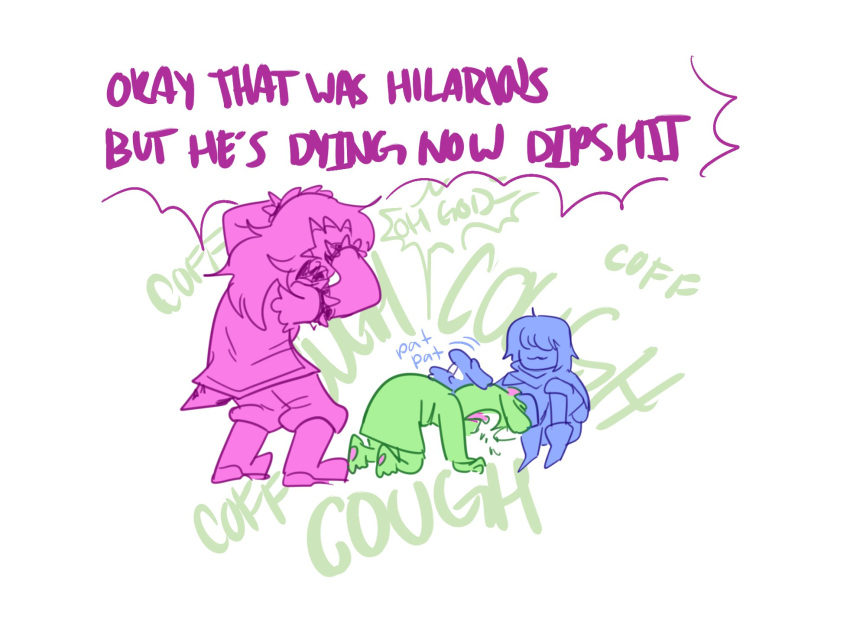 almguav ambiguous_gender anthro bovid caprine comic coughing deltarune dialogue english_text female goat group hi_res human humanoid kris_(deltarune) male mammal ralsei ralsei_smoking_blunt reptile scalie sketch susie_(deltarune) text trio undertale_(series) video_games