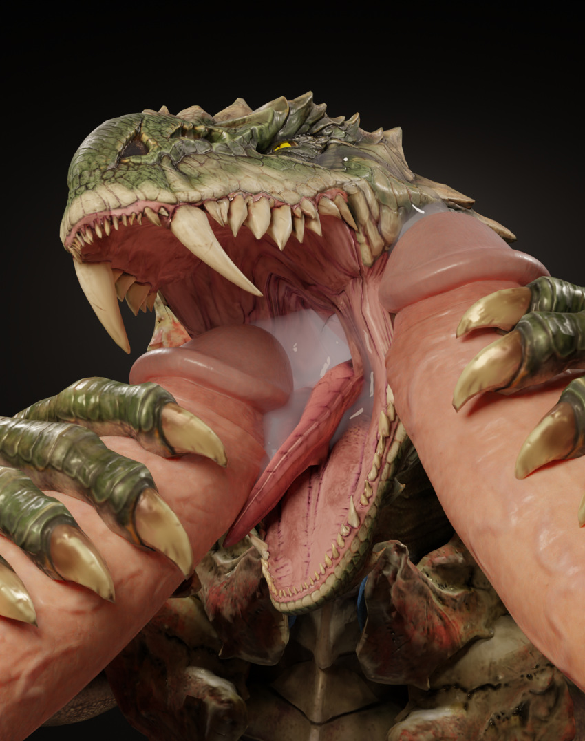 3d_(artwork) andromorph andromorph/male anthro anthro_penetrated armor bodily_fluids claws cum cum_in_mouth cum_inside digital_media_(artwork) disembodied_penis ejaculation erection fangs fellatio genital_danger_play genital_fluids genitals group group_sex handjob hi_res human human_on_anthro humanoid_genitalia humanoid_penis intersex intersex/male interspecies lizard male mammal open_mouth oral oral_penetration penetration penile penis penis_on_face quake quake_champions reptile reptilligator scalie sex simple_background sorlag teeth threesome tongue tongue_out video_games