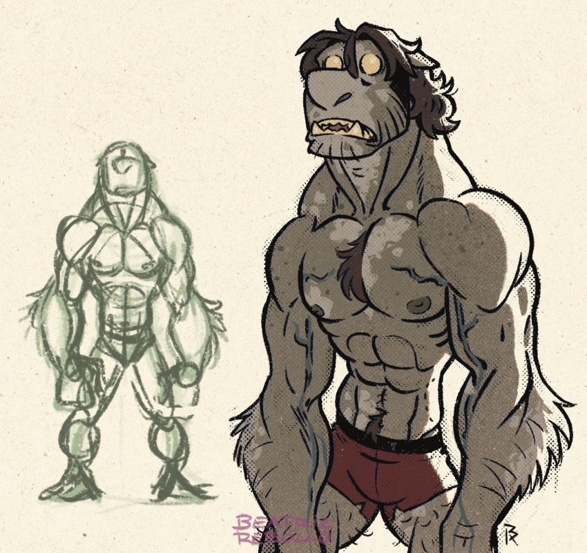 abs anthro beatriz_rebollo boxers_(clothing) canid canine clothing hi_res male mammal muscular muscular_male nathan_(beatriz) nipples pecs sketch solo underwear were werecanid werecanine werewolf