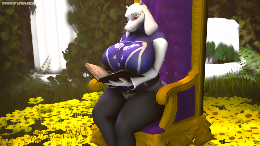 16:9 2021 3d_(artwork) anthro artist_name big_breasts big_butt book boss_monster bottomwear bovid breasts butt caprine cave chair clothed clothing curvy_figure darkflash23 detailed_background digital_media_(artwork) eyewear female fingers flower fur furniture glasses goat hi_res horn hourglass_figure huge_breasts huge_butt kamasutra mammal mature_anthro mature_female open_bottomwear open_clothing open_pants pants plant pubes reading reading_book red_eyes sitting smile solo source_filmmaker thick_thighs throne toriel undertale undertale_(series) video_games voluptuous white_body white_fur wide_hips widescreen