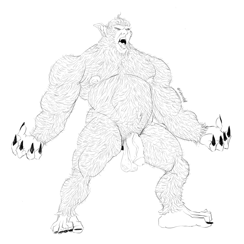 1:1 balls fabssdaf flaccid genitals hairy_body hi_res humanoid male monochrome monster muscular nipples pecs penis solo yeti