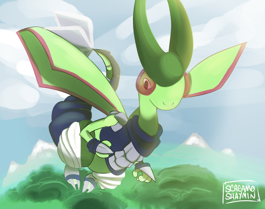 armor arthropod flygon flying hi_res light nintendo pok&eacute;mon pok&eacute;mon_(species) screamoshaymin sky sunlight video_games