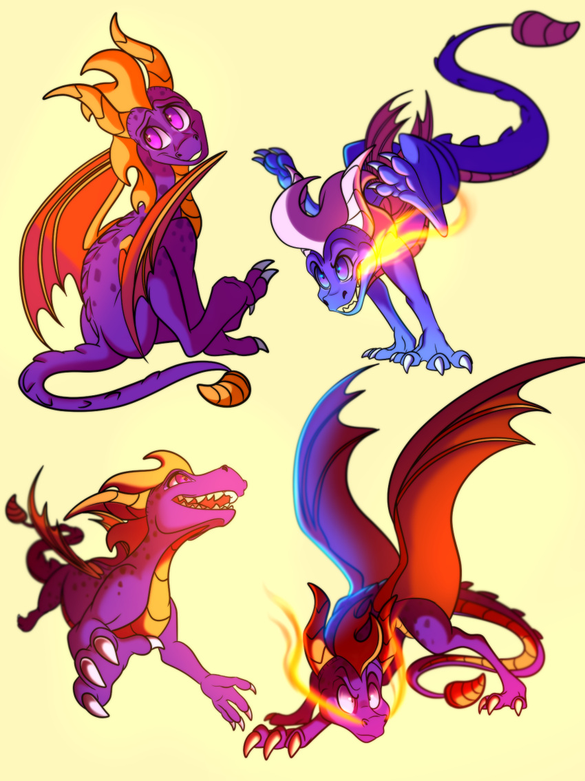 absurd_res activision ambiguous_gender claws dragon duo feral hi_res horn membrane_(anatomy) membranous_wings plaguedogs123 purple_eyes scales scalie simple_background spines spyro spyro_the_dragon video_games western_dragon wings
