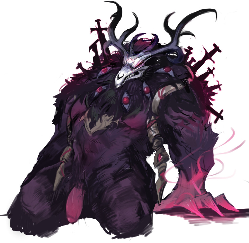 annoyed anthro antlers demon genitals hi_res horn league_of_legends male mammal monster multi_eye muscular muscular_male pecs penis polar_bear riot_games solo taihum ursid ursine video_games volibear