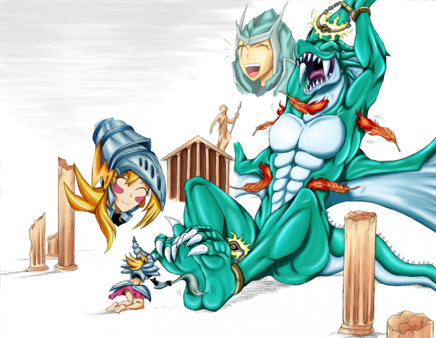 4_toes abs anthro armor barefoot bdsm bondage bound chain chained dark_magician_girl dominant dominant_female dragon duel_monster duo fantasy feathers feet female female/female foot_fetish foot_focus holding_arms_(yu-gi-oh) holding_legs_(yu-gi-oh) human humanoid_feet laugh male mammal nude plantigrade reptile restrained restraints scalie shackles size_difference sketcher92 soles submissive submissive_male tickle_torture tickling timaeus toes yu-gi-oh