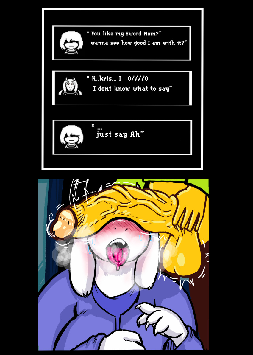absurd_res age_difference anthro aroused balls big_balls big_breasts big_penis blush blush_lines bodily_fluids bovid breasts can't_see_the_haters caprine clothing deltarune dialog_box dialogue dialogue_box dripping duo english_text erection eyes_covered female fur genital_fluids genitals hi_res horny_(disambiguation) huge_balls huge_penis human humanoid_genitalia humanoid_penis hyper hyper_genitalia hyper_penis kris_(deltarune) long_penis lust lustful_energy male male/female mammal mature_female monster_girl_(genre) mother mother_and_child mother_and_son nervous older_female parent parent_and_child penis penis_on_face plap precum precum_drip purple_clothing retracted_foreskin small_but_hung son steam_breath sweat sweatdrop talking_to_another technical_incest teenager text text_box thick_penis throbbing_balls throbbing_penis tongue tongue_out toriel ttherandom ttherandom_artist undertale undertale_(series) vein veiny_penis video_games white_body white_fur yellow_body yellow_skin young younger_male