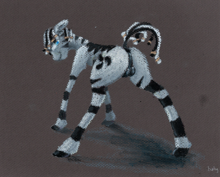 accessory anus balls blue_eyes cutie_mark dreadlocks equid equine feral flowbish genitals grey_body hair_accessory hair_tie hasbro hi_res male mammal mane my_little_pony perineum presenting ruzeth solo stripes zebra