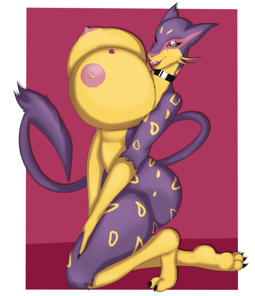 absurd_res angrypotato96 anthro big_breasts breasts female fur hi_res huge_breasts liepard nintendo nipple_piercing nipples nude piercing pok&eacute;mon pok&eacute;mon_(species) purple_body purple_fur solo video_games