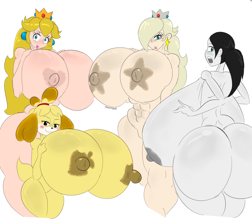 abs absurd_res animal_crossing anthro areola bedroom_eyes big_breasts big_butt black_hair blonde_hair blue_eyes blush breasts brown_eyes butt canid canine canis domestic_dog female green_eyes group hair hand_on_breast hi_res huge_breasts huge_butt human hyper hyper_breasts isabelle_(animal_crossing) looking_at_viewer mammal mario_bros muscular muscular_female narrowed_eyes nintendo nipples nude open_mouth princess_peach rosalina_(mario) seductive shih_tzu smile super_mario_galaxy tasteofchoklit toy_dog video_games white_body white_skin wii_fit wii_fit_trainer yellow_body