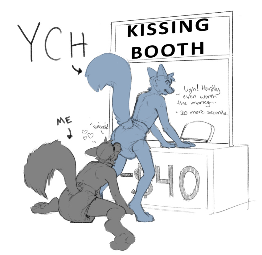 &lt;3 anthro canid canine canis clothed clothing dialogue diaper digital_drawing_(artwork) digital_media_(artwork) directional_arrow domestic_dog duo english_text foxehhyz fur heart_reaction hi_res kissing kissing_diaper male mammal pakun simple_background sniffing_diaper text topless white_background ych_(character)