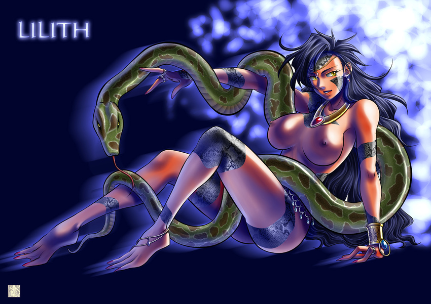 1girl atlus breasts breasts_apart buntaichou demon large_breasts lilith_(megami_tensei) lilith_(shin_megami_tensei) monster_girl nude persona shin_megami_tensei snake
