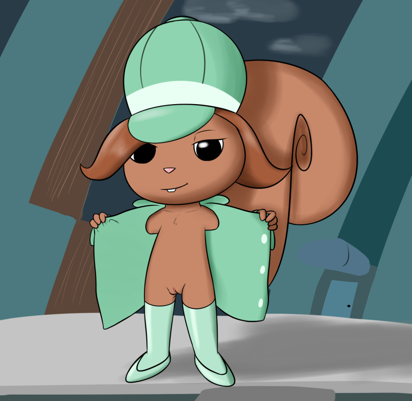 anthro buckteeth clothed clothing female flashing genitals hanna-barbera hi_res jacket legwear looking_at_viewer mammal open_clothing open_jacket open_topwear penny_squirrel pussy rodent sciurid secret_squirrel_show solo stockings teeth topwear tree_squirrel yuman yumei