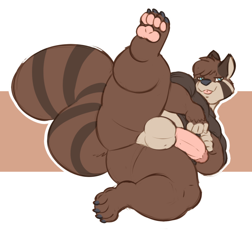 anthro bottomless bottomless_male butt clothed clothing ludd male mammal presenting presenting_hindquarters procyonid rabidraccoon raccoon raised_clothing raised_leg raised_shirt raised_topwear shirt slightly_chubby solo tongue tongue_out topwear