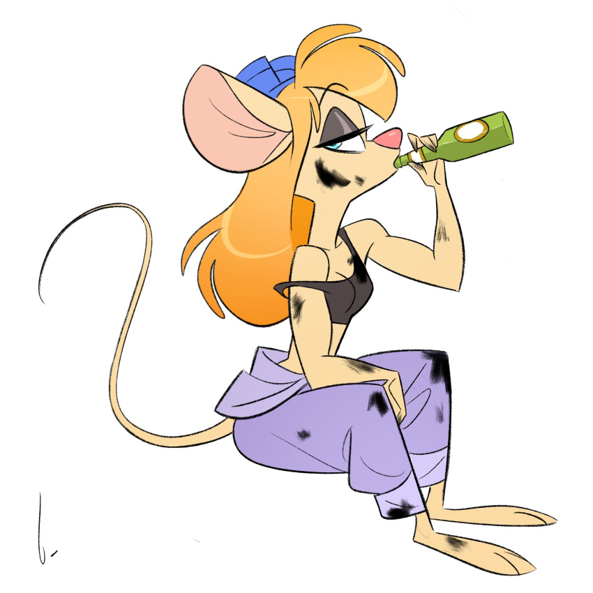 1:1 3_toes anthro barefoot beverage birchly chip_'n_dale_rescue_rangers clothing dirty dirty_clothing dirty_feet disney feet female gadget_hackwrench hi_res mammal mouse murid murine plantigrade rodent solo toes