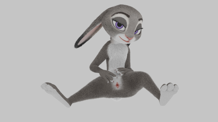 16:9 anthro bedroom_eyes disney female genitals hi_res judy_hopps lagomorph leporid looking_at_viewer mammal narrowed_eyes presenting presenting_pussy purple_eyes pussy rabbit seductive simple_background sitting splatypi_(artist) spread_legs spreading widescreen zootopia