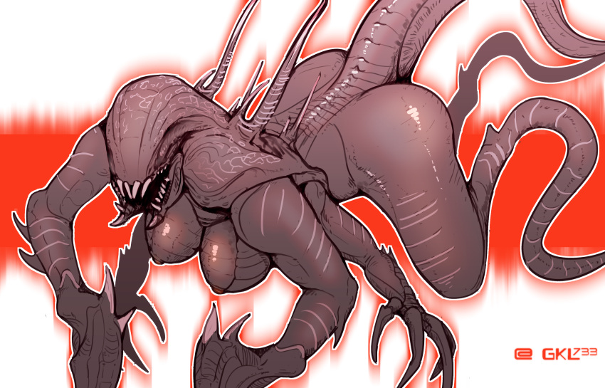 2021 alien all_fours breasts evolve_(copyright) eyeless female gk733 grey_body hi_res monster nipples not_furry nude sharp_teeth solo teeth wraith_(evolve)