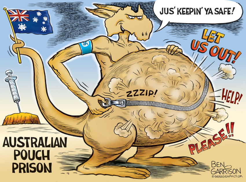 2021 abdominal_bulge ambiguous_gender armband australia australian_flag belly ben_garrison big_belly colored covid-19_pandemic covid_quarantine deformed_face evil_grin evil_look feet flag hi_res holding_stomach hyper_abdominal_bulge imprisonment kangaroo macro macropod mammal marsupial medical_instrument medical_syringe nazi organs pecs political_cartoon politics pouch_(anatomy) propaganda scientific_instrument smile solo solo_focus speech_bubble stomach_zipper swastika syringe tail_grab text trapped uluru vore what what_has_science_done where_is_your_god_now why zipping_up