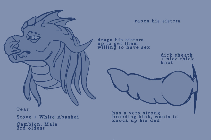anthro balls character_bio character_introduction comic crescentbites dragon forced genitals incest_(lore) knot male penis rape reference_image solo teeth text