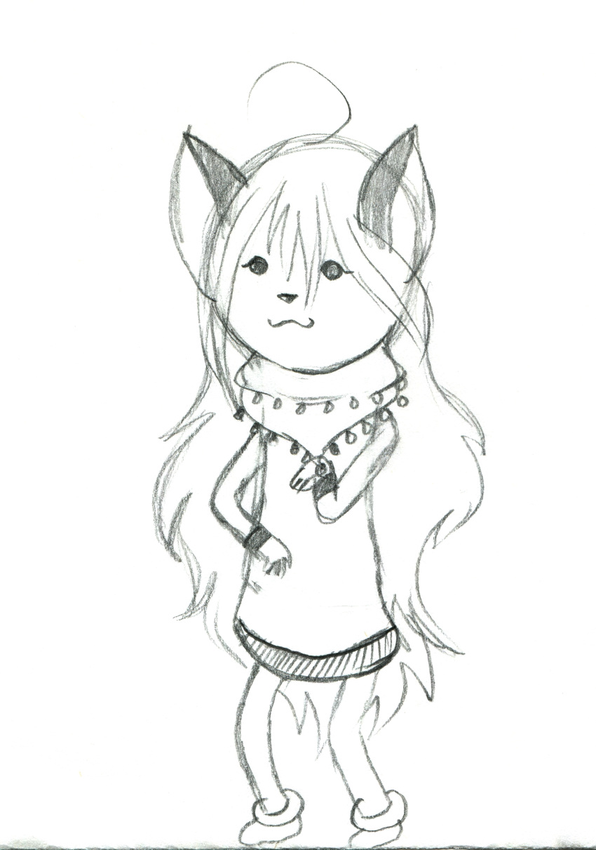 absurd_res ahoge cat_smile dancing dot_eyes hair hi_res invalid_tag long_hair scarf selina selinatc sketch